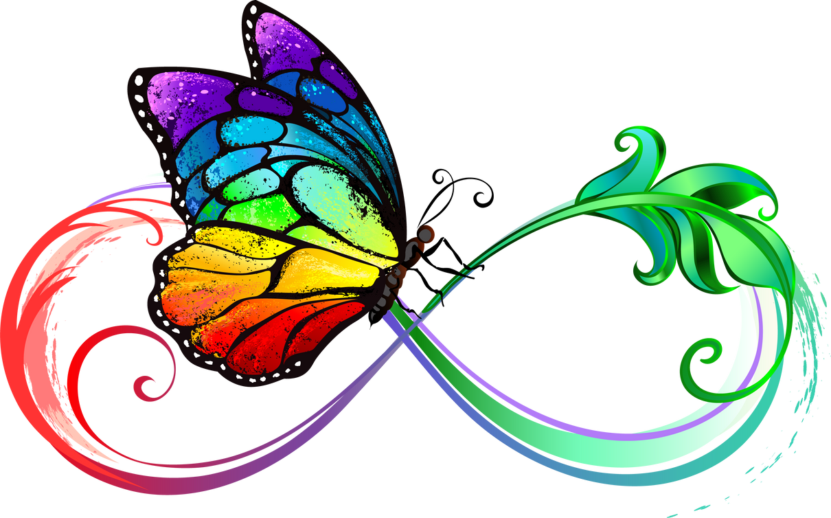 Infinity with Seated Rainbow Butterfly